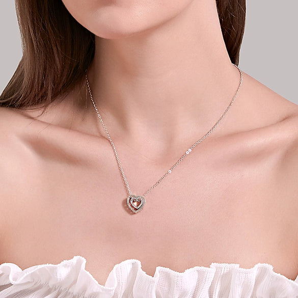 Simple Double Heart Pendant O Chain Necklace For Women Alloy With Electroplating All Match Full Diamond Hollow Crystal Design