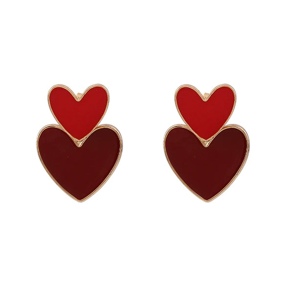 Simple Double Layer Heart Shaped Alloy Earrings With Silver Needle Electroplated Oil Drop Finish Elegant Geometric Love Earrings