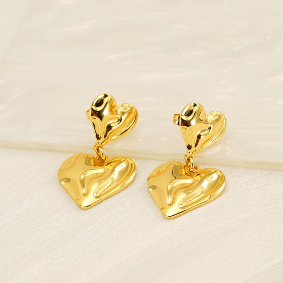 Simple Doublelayer Love Earrings 316L Stainless Steel Electroplated Peach Heart Women's