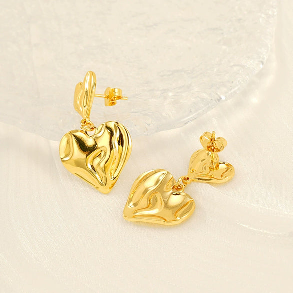 Simple Doublelayer Love Earrings 316L Stainless Steel Electroplated Peach Heart Women's