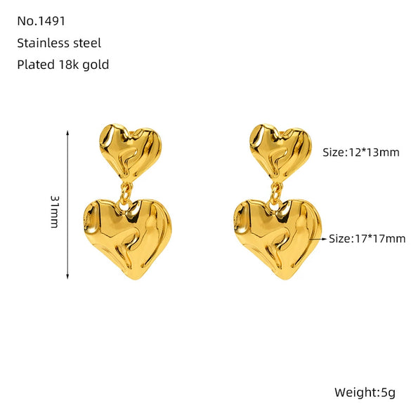 Simple Doublelayer Love Earrings 316L Stainless Steel Electroplated Peach Heart Women's