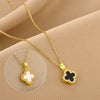 Simple Doublesided Fourleaf Clover Titanium Steel Necklace For Women Electroplated Geometric Design Twisted Chain With Mixed Gem Inlay