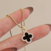 Simple Doublesided Fourleaf Clover Titanium Steel Necklace For Women Electroplated Geometric Design Twisted Chain With Mixed Gem Inlay