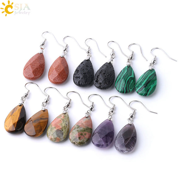Simple Drop Shape Natural Stone Quartz Crystal Earrings With Copper Accessories Semi Precious Stone Diamond Cut Craft Earrings