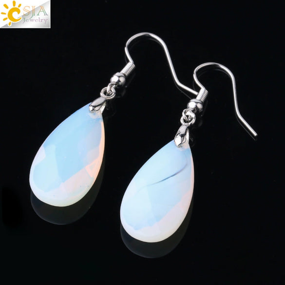 Simple Drop Shape Natural Stone Quartz Crystal Earrings With Copper Accessories Semi Precious Stone Diamond Cut Craft Earrings