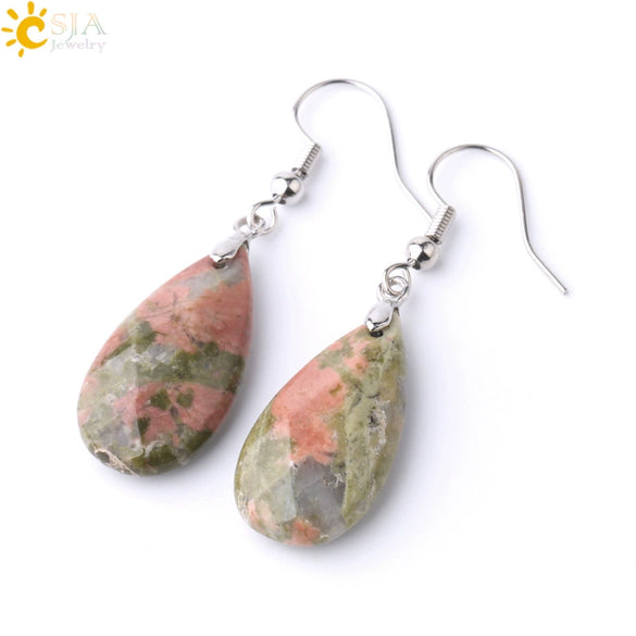 Simple Drop Shape Natural Stone Quartz Crystal Earrings With Copper Accessories Semi Precious Stone Diamond Cut Craft Earrings