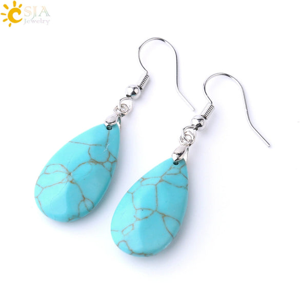 Simple Drop Shape Natural Stone Quartz Crystal Earrings With Copper Accessories Semi Precious Stone Diamond Cut Craft Earrings