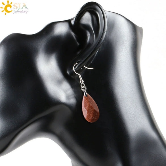 Simple Drop Shape Natural Stone Quartz Crystal Earrings With Copper Accessories Semi Precious Stone Diamond Cut Craft Earrings