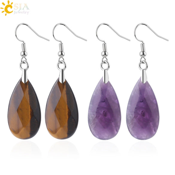 Simple Drop Shape Natural Stone Quartz Crystal Earrings With Copper Accessories Semi Precious Stone Diamond Cut Craft Earrings