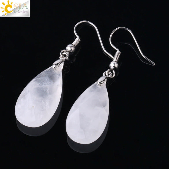Simple Drop Shape Natural Stone Quartz Crystal Earrings With Copper Accessories Semi Precious Stone Diamond Cut Craft Earrings