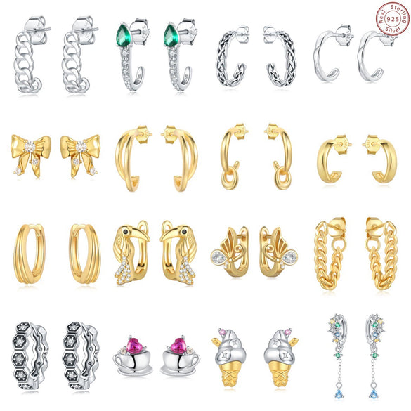 Simple Earrings 925 Sterling Silver Heart Shape Gold Plated
