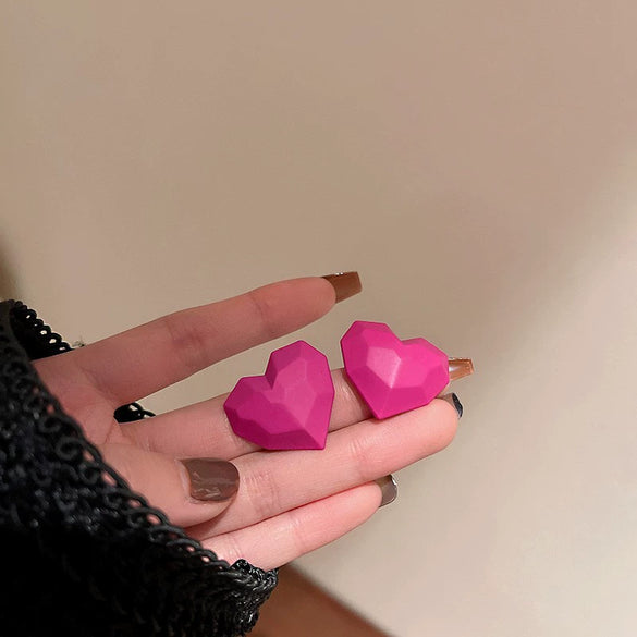 Simple Electroplated Alloy Double Heart Earrings Sweet Versatile Heart Shaped Two Wear Fashion Earrings