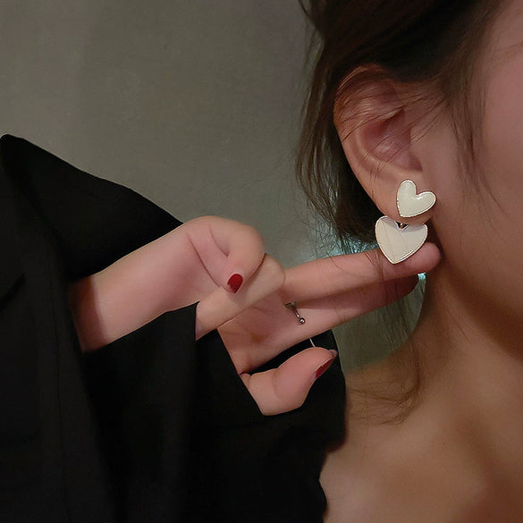 Simple Electroplated Alloy Double Heart Earrings Sweet Versatile Heart Shaped Two Wear Fashion Earrings