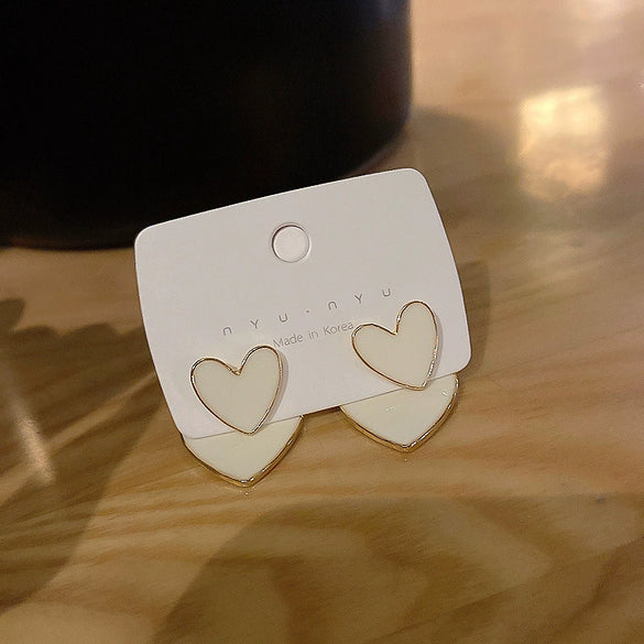 Simple Electroplated Alloy Double Heart Earrings Sweet Versatile Heart Shaped Two Wear Fashion Earrings