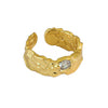 Simple Electroplated Copper Irregular Geometric Concave Convex Ring With Diamond Accent Fashion Hand Jewelry