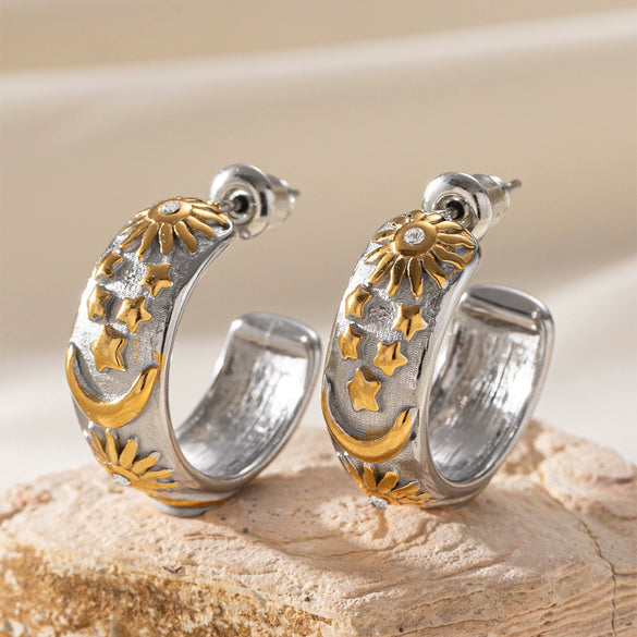 Simple Electroplated Geometric Titanium Steel Earrings For Women With Gold Twotone Design