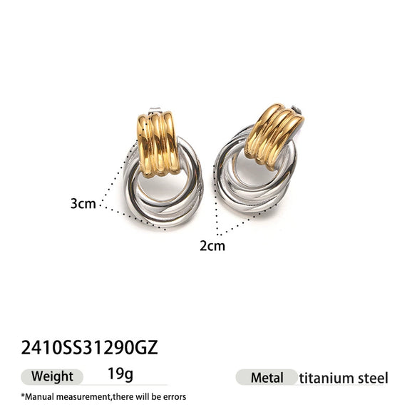 Simple Electroplated Geometric Titanium Steel Earrings For Women With Gold Twotone Design
