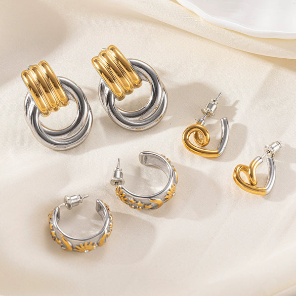 Simple Electroplated Geometric Titanium Steel Earrings For Women With Gold Twotone Design