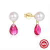 Simple Elegant All Match Women's S925 Sterling Silver Pearl Color Water Drop Geometric Diamond Stud Earrings