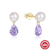 Simple Elegant All Match Women's S925 Sterling Silver Pearl Color Water Drop Geometric Diamond Stud Earrings