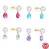 Simple Elegant All Match Women's S925 Sterling Silver Pearl Color Water Drop Geometric Diamond Stud Earrings