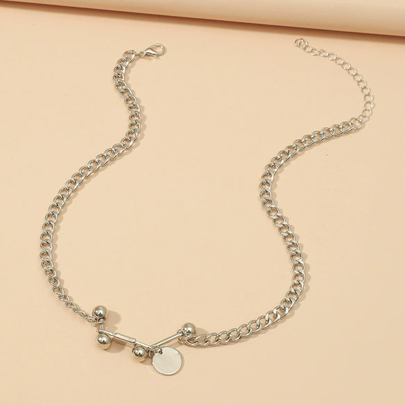 Simple Elegant Asymmetric Geometric Alloy Collarbone Necklace With Electroplated Pendant And Water Wave Chain