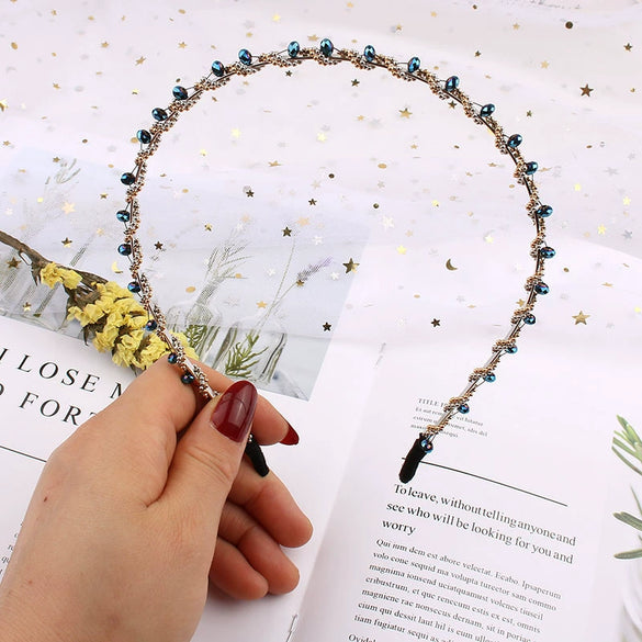 Simple Elegant Crystal Beaded Headband Diamond Style Hair Hoop Face Wash Headwear For Women