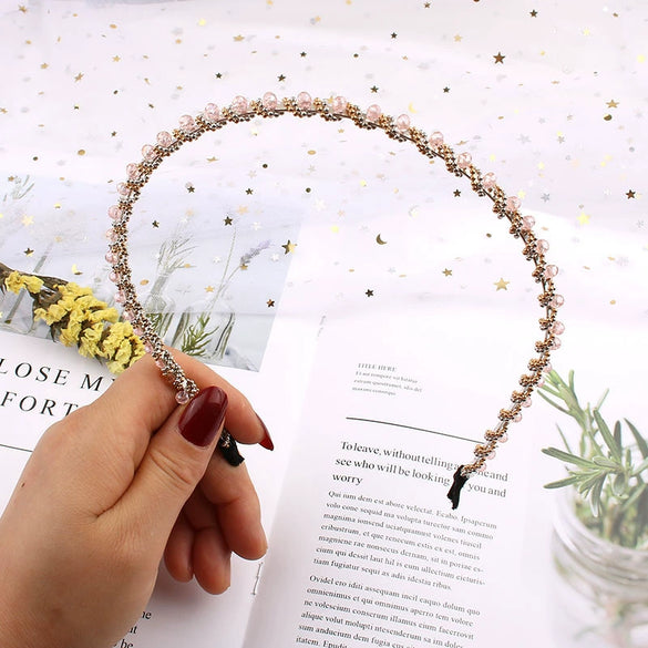 Simple Elegant Crystal Beaded Headband Diamond Style Hair Hoop Face Wash Headwear For Women