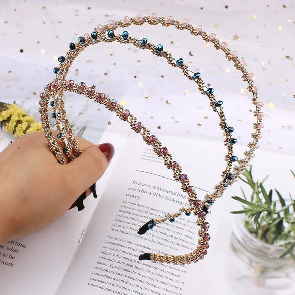 Simple Elegant Crystal Beaded Headband Diamond Style Hair Hoop Face Wash Headwear For Women