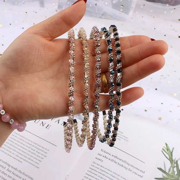 Simple Elegant Crystal Beaded Headband Diamond Style Hair Hoop Face Wash Headwear For Women