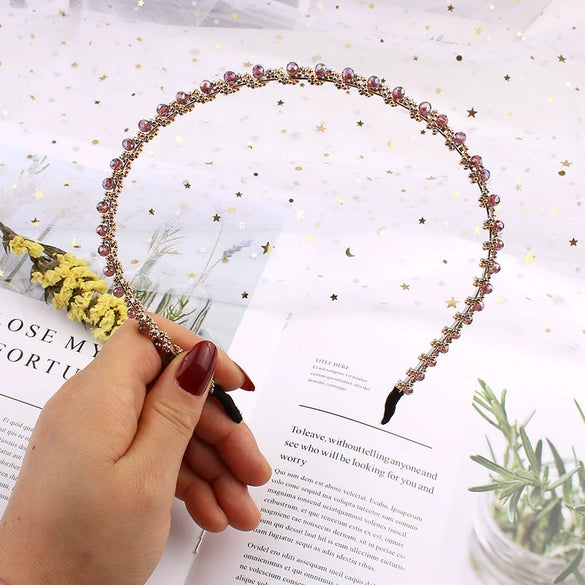 Simple Elegant Crystal Beaded Headband Diamond Style Hair Hoop Face Wash Headwear For Women
