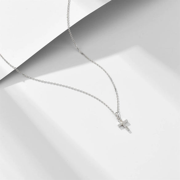 Simple Elegant Diamond Cross Sterling Silver 925 Silver Necklace For Women With Geometric Design