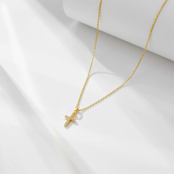 Simple Elegant Diamond Cross Sterling Silver 925 Silver Necklace For Women With Geometric Design
