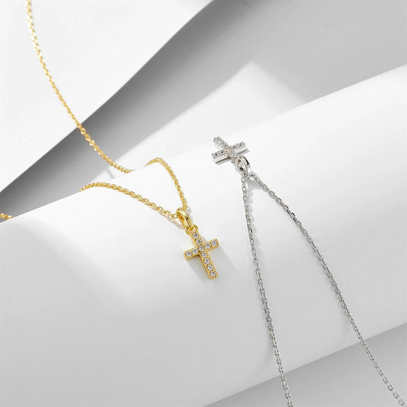 Simple Elegant Diamond Cross Sterling Silver 925 Silver Necklace For Women With Geometric Design