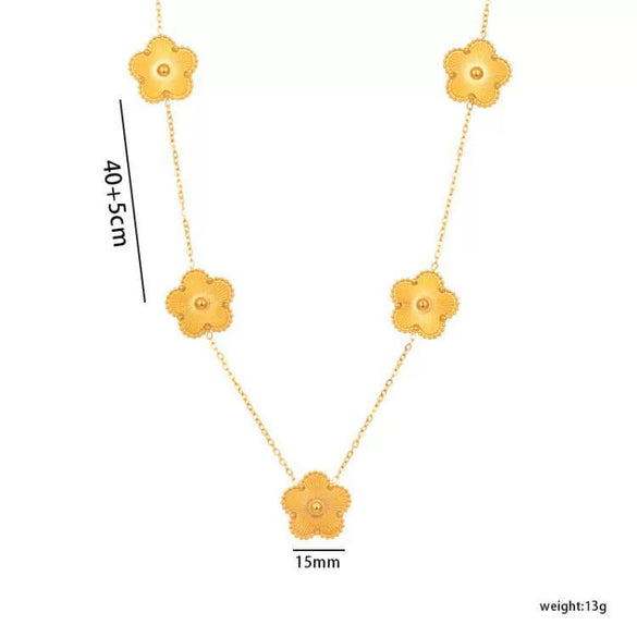Simple Elegant Fiveleaf Flower Clover Jewelry Suit For Women Geometric Pattern Titanium Steel Laser Electroplated