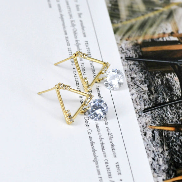 Simple Elegant Geometric Triangle Earrings For Women With Silver Needle Copper And Inlaid Zircon Electroplated Fashion Jewelry
