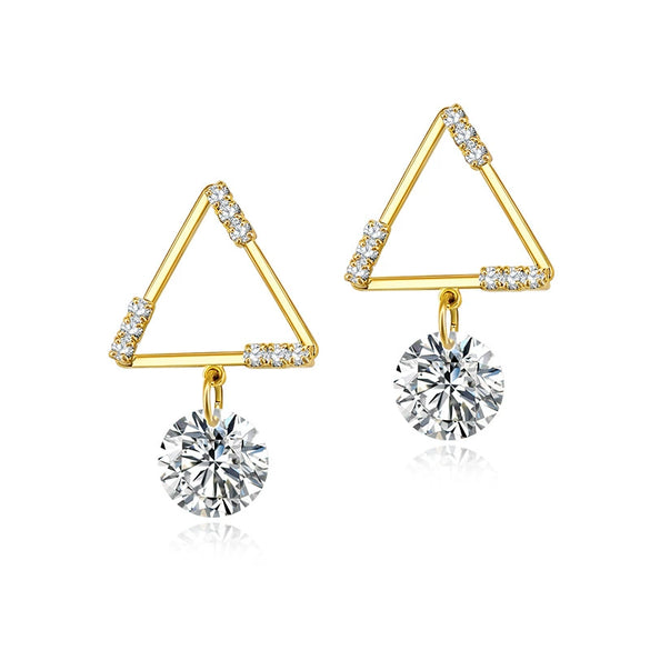 Simple Elegant Geometric Triangle Earrings For Women With Silver Needle Copper And Inlaid Zircon Electroplated Fashion Jewelry
