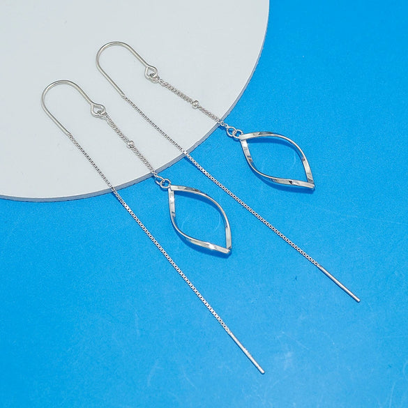 Simple Elegant Rhombus Long Tassel Earrings For Women In S925 Sterling Silver With Twist Design