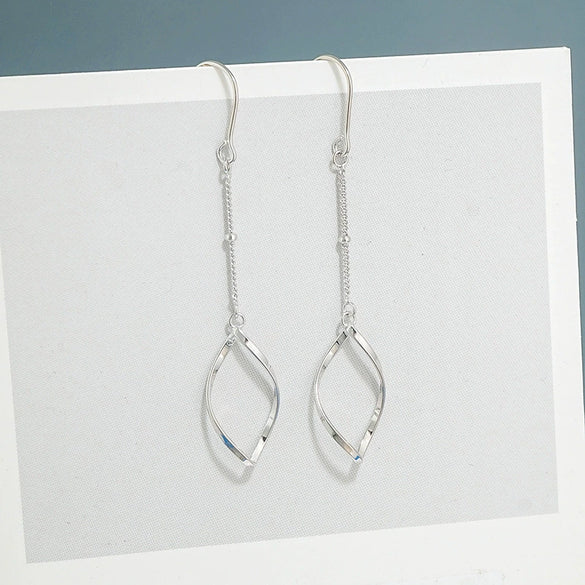 Simple Elegant Rhombus Long Tassel Earrings For Women In S925 Sterling Silver With Twist Design