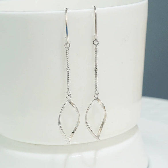 Simple Elegant Rhombus Long Tassel Earrings For Women In S925 Sterling Silver With Twist Design