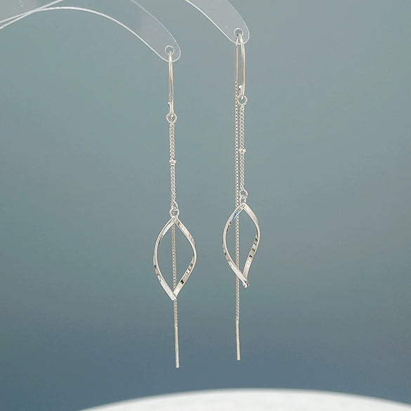 Simple Elegant Rhombus Long Tassel Earrings For Women In S925 Sterling Silver With Twist Design