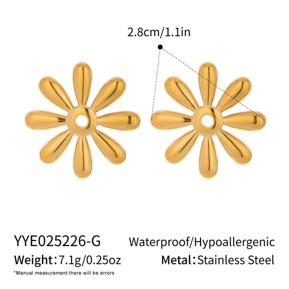 Simple Elegant Small Fresh Casual Pastoral Flower Earrings Stainless Steel 18K Real Gold Electroplated
