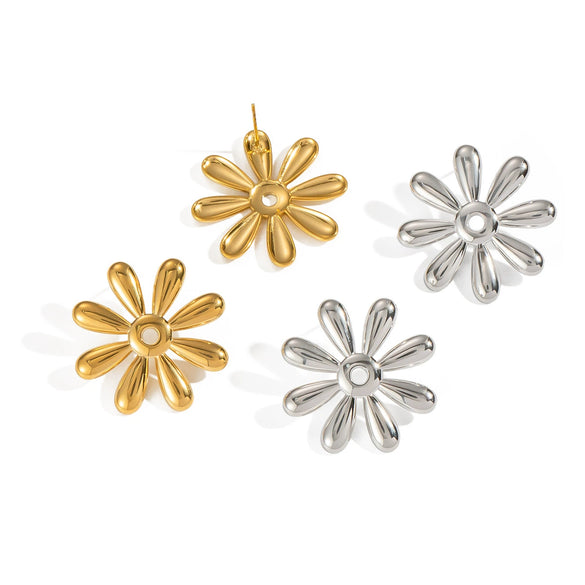 Simple Elegant Small Fresh Casual Pastoral Flower Earrings Stainless Steel 18K Real Gold Electroplated