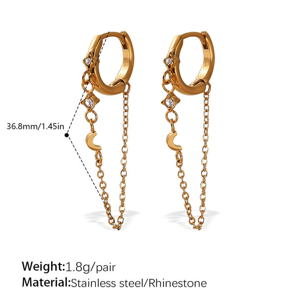 Simple Elegant 316L Stainless Steel Earrings Ear Clip Microinlaid Zircon Geometric Pattern 18K Gold Plated