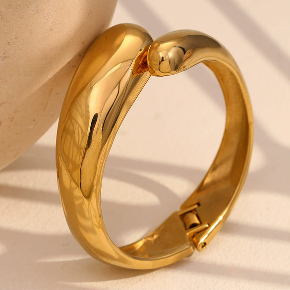 Simple Exaggerated Stainless Steel 18K Gold Plated Double Snake Head Cast Fashion Ol Geometry Bracelet For Women