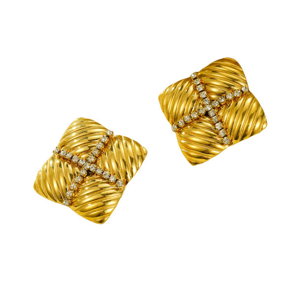 Simple Exaggerated Titanium Steel Geometric Stripe Zircon Stainless Steel 18K Electroplated Earrings For Women