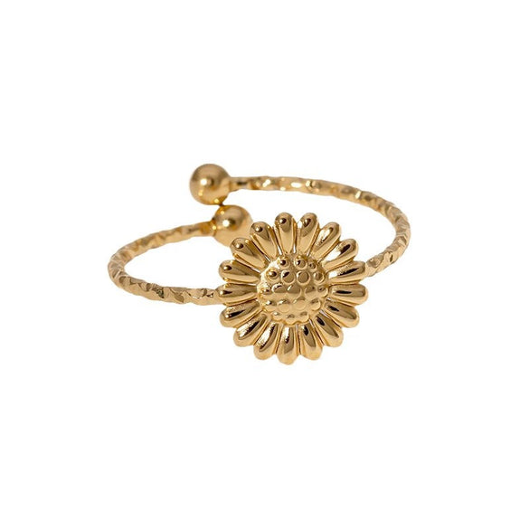 Simple Exquisite Fashionable Versatile Daisy Flower Ring High Grade Gold Plated Adjustable Stainless Steel Ring