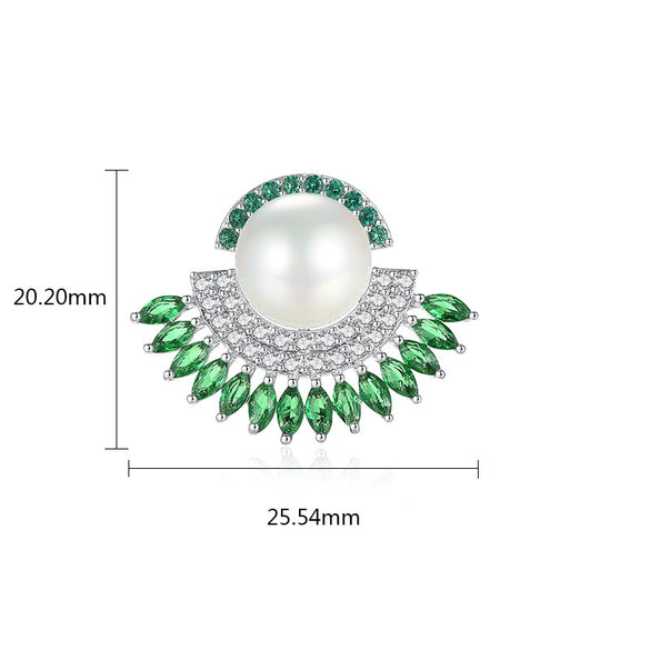 Simple Fan Shaped Pearl Stud Earrings Copper Inlaid Zircon Electroplated Geometric Design Women's Fashion Jewelry Wholesale