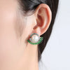 Simple Fan Shaped Pearl Stud Earrings Copper Inlaid Zircon Electroplated Geometric Design Women's Fashion Jewelry Wholesale