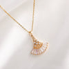 Simple Fan Shaped Titanium Steel Necklace For Women 18K Gold Plated Inlaid Zircon Light Luxury Style With Geometric Design
